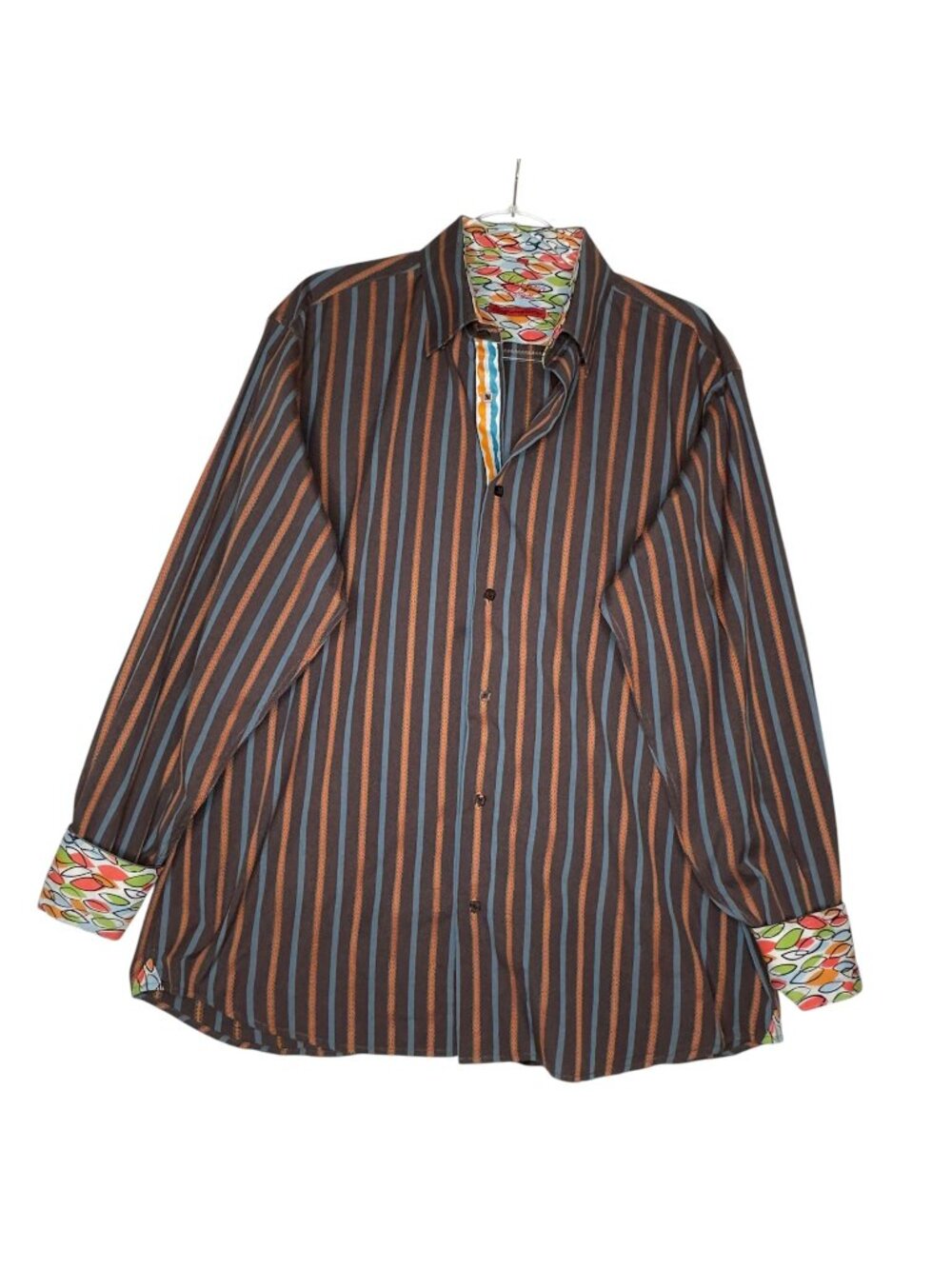 Luckiana Biscotti Mens XL 2 Ply Mercerized Cotton Stripe Button Front Shirt